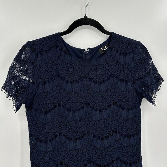 LULUS Take Me to Brunch Navy Blue Lace Shift Mini Cocktail Dress Size XS - Picture 7 of 11